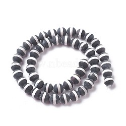 Natural Tibetan Striped Pattern dZi Agate Beads Strands, Frosted, Round, Black, 12~12.5mm, Hole: 1mm, about 30~32pcs/strand, 14.76  inch~15.15 inch(37.5~38.5cm)(G-P425-04-12mm)