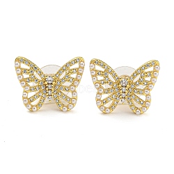 Brass Micro Pave Clear Cubic Zirconia Stud Earrings, Butterfly, Real 18K Gold Plated, 14.5x18.5mm(EJEW-B065-04G)