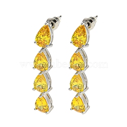 Rack Plating Platinum Tone Brass Cubic Zirconia Studs Earrings for Women, Teardrop, Gold, 41x7mm(EJEW-H310-01P-04)