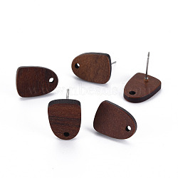 Walnut Wood Stud Earring Findings, with 304 Stainless Steel Pin, Coconut Brown, 15x11mm, Hole: 1.6mm, Pin: 0.6mm(WOOD-S054-46)