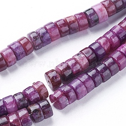 Natural Lepidolite/Purple Mica Stone Beads Strands, Spodumene Beads, Heishi Beads, Flat Round/Disc, 6~6.5x3~3.5mm, Hole: 1mm, about 107~122pcs/strand, 14.1~15.9 inch(36~40.5cm)(G-F626-01-B)