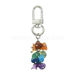 Chakra Gemstone Chip Beaded Pendant Decorations, with Alloy Swivel Clasps, Platinum, 69mm(HJEW-JM01237-02)