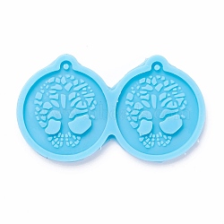 DIY Pendant Silicone Molds, for Earring Making, Resin Casting Molds, For UV Resin, Epoxy Resin Jewelry Making, Flat Round, Sky Blue, 44x78x5.5mm, Hole: 2mm, Inner Diameter: 34.5x39.5mm(DIY-M028-02)