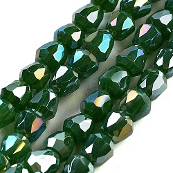 Electroplate Glass Beads Strands, Faceted, Bell, Dark Green, 4x3.5~4mm, Hole: 1mm, about 98pcs/strand, 13.70''(34.8cm)(EGLA-D030-T4mm-B05)