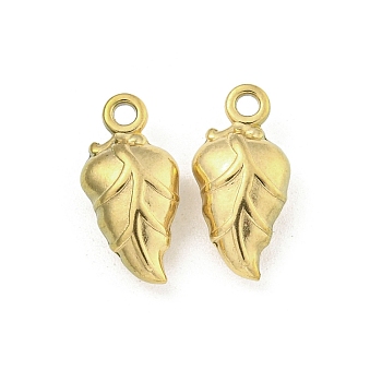 Ion Plating(IP) 304 Stainless Steel Charms, Leaf Charm, Real 18K Gold Plated, 15x7x4.5mm, Hole: 1.5mm