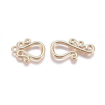 Brass Hook and S-Hook Clasps, Connector Components for Jewelry Making, Real 18K Gold Plated, Hook Ring: 15.5x12x1.5mm, Flower: 20x11x2mm, Hole: 1.6mm