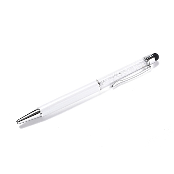 Silicone & Plastic Touch Screen Pen, Aluminum Ball Pen, with Transparent Resin Diamond Shape Beads, White, 146x13x10mm