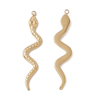 Vacuum Plating 201 Stainless Steel Pendants, Snake Charm, Real 18K Gold Plated, 43x9x2mm, Hole: 1.6mm