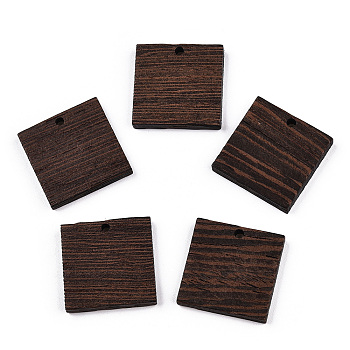 Natural Wenge Wood Pendants, Undyed, Square Charms, Coconut Brown, 23x23x3.5mm, Hole: 2mm
