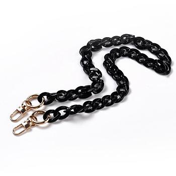 Acrylic Curb Chains Bag Straps, with Alloy Spring Gate Ring & Swivel Clasps, for Bag Straps Replacement Accessories, Black, 60~70cm