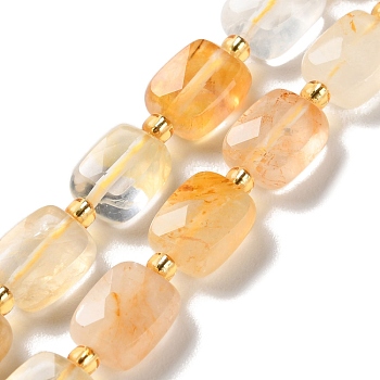 Natural Yellow Hematoid Quartz/Golden Healer Quartz  Beads Strands, Faceted, Rectangle, 10x8x4.5mm, Hole: 1mm, about 31pcs/strand, 15.35''(39cm)