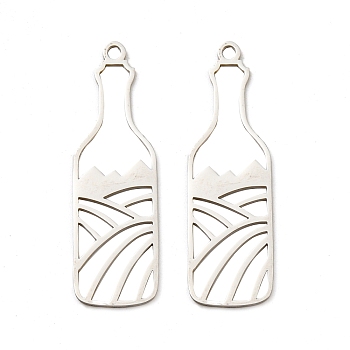 201 Stainless Steel Pendants, Laser Cut, Bottle Charm, Stainless Steel Color, 40x12x1mm, Hole: 2mm