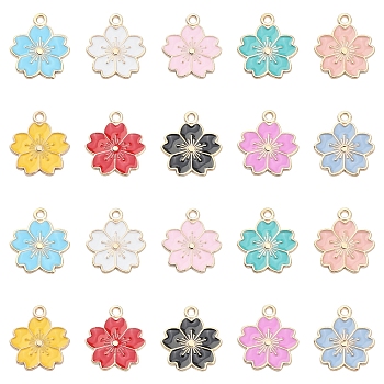 20Pcs 10 Colors Alloy Enamel Pendants, Sakura Flower, Light Gold, Mixed Color, 20.5x17.5x1.5mm, Hole: 2mm, 2pcs/color