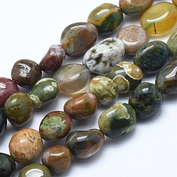 Natural Ocean Jasper Beads Strands, Nuggets, Tumbled Stone, 6~8mm, Hole: 0.8mm, about 45~47pcs/strand, 15.7 inch(40cm)