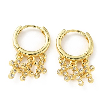 Clear Cubic Zirconia Cross Dangle Hoop Earrings, Brass Jewelry for Women, Lead Free & Cadmium Free & Nickel Free, Real 18K Gold Plated, 26.5mm, Pin: 0.8mm