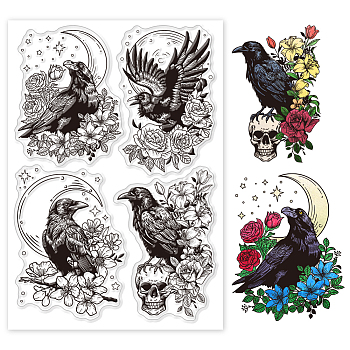 Custom PVC Plastic Clear Stamps, for DIY Scrapbooking, Photo Album Decorative, Cards Making, Raven, 160x110x3mm