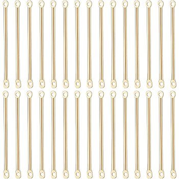 50Pcs Brass Connector Charms, Bar Shape, Real 18K Gold Plated, 30x2x1.5mm, Hole: 1mm, 50pcs/box