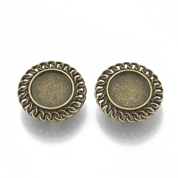 Tibetan Style Alloy Slide Charms Cabochon Settings, Cadmium Free & Nickel Free & Lead Free, Flat Round, Antique Bronze, Tray: 12mm, 20.5x7mm, Hole: 3x10mm, about 310pcs/1000g