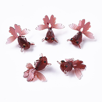Cellulose Acetate(Resin) Pendants, 3D Printed, Imitation Goldfish, Brown, 16~18x28~29x25~27mm, Hole: 1mm