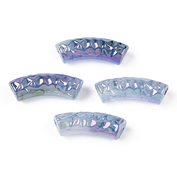 Acrylic Tube Beads, Curved Tube, AB Color Plated, Faceted, Light Steel Blue, 32x12x9.5mm, Hole: 2mm