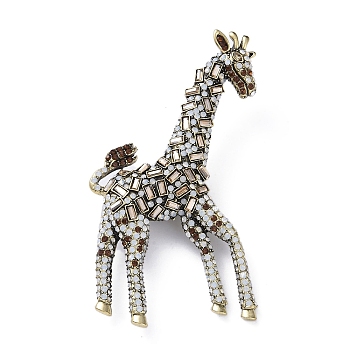 Alloy with Rhinestone Brooches, Giraffe Pins, for Backpack Clothes, Antique Bronze, 110x56x8.5mm