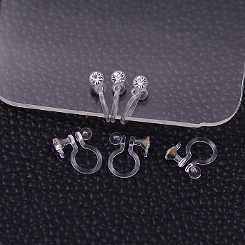Plastic Clip-on Earring Findings, with Rhinestone, Clear, 11x9x3.5mm, Hole: 0.5mm