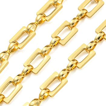 Brass Link Chains, Unwelded, with Spool, Cadmium Free & Lead Free, Rectangle, Real 18K Gold Plated, 6.5x4.5x1mm