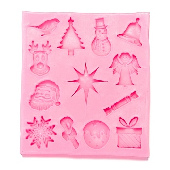 Christmas Theme Fondant Molds, Food Grade Silicone Molds, For DIY Cake Decoration, Chocolate, Candy, UV Resin & Epoxy Resin Craft Making, Mixed Shapes, Hot Pink, 113x101x8.5mm, Inner Diameter: 13~36x6~32mm