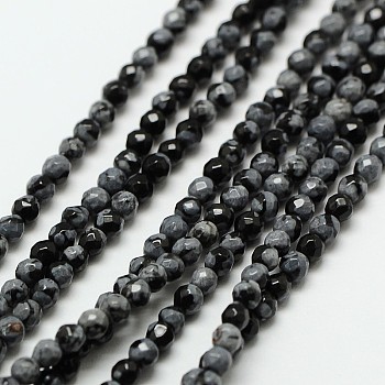 Natural Snowflake Obsidian Bead Strands, Faceted Round, 3mm, Hole: 0.8mm, about 136pcs/strand, 16 inch