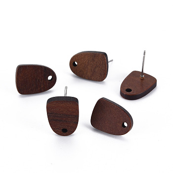 Walnut Wood Stud Earring Findings, with 304 Stainless Steel Pin, Coconut Brown, 15x11mm, Hole: 1.6mm, Pin: 0.6mm