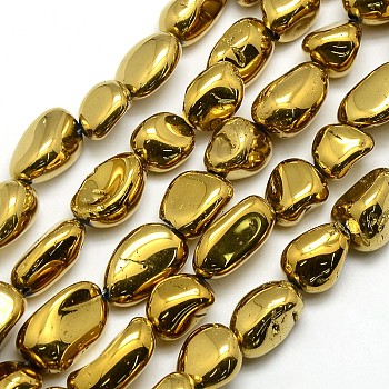 Electroplate Natural Quartz Crystal Nuggets Beads Strands, Golden Plated, 13~23x10~14x8~13mm, Hole: 1mm, about 24pcs/strand, 15.74 inch
