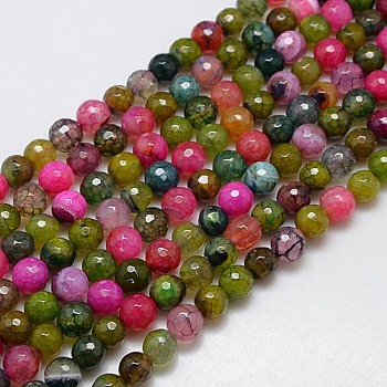 Natural Agate Round Beads Strand, Dyed, Faceted, Mixed Color, 10mm, Hole: 1mm, about 38pcs/strand, 14.56 inch