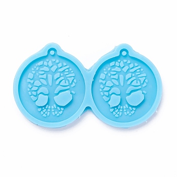 DIY Pendant Silicone Molds, for Earring Making, Resin Casting Molds, For UV Resin, Epoxy Resin Jewelry Making, Flat Round, Sky Blue, 44x78x5.5mm, Hole: 2mm, Inner Diameter: 34.5x39.5mm