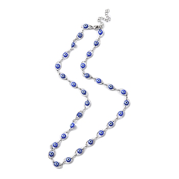 Evil Eye Plastic Link Chain Necklace, 304 Stainless Steel Jewelry for Women, Blue, 17-1/2~17-5/8 inch(44.4~44.7cm)