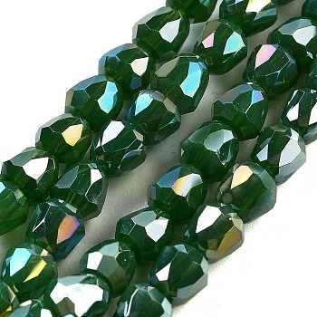 Electroplate Glass Beads Strands, Faceted, Bell, Dark Green, 4x3.5~4mm, Hole: 1mm, about 98pcs/strand, 13.70''(34.8cm)