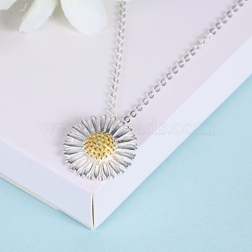 Fashion Sterling Silver Pendant Necklaces, Daisy, Platinum, 15.75 inches(40cm)(NJEW-BB28764)