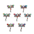 10Pcs Alloy Dragonfly Links Connectors, with Glass Seed Beads and Sapphire Rhinestone, Antique Silver, Mixed Color, 20x18x4mm, Hole: 1.6mm(FIND-YW0010-53)