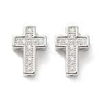 Brass Micro Pave Cubic Zirconia Charms, Lead Free & Cadmium Free, Cross, Platinum, 12.5x8.5x5.5mm, Hole: 3x0.9mm(KK-Q790-02P)