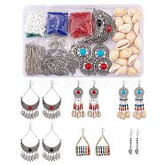 DIY Earring Making Kits, including Alloy Enamel & Resin Links, Alloy Pendants, Brass Charms, Natural Cowrie Shell Beads, Glass Seed Beads, Iron Earring Hooks & Jump Rings & Pins, Mixed Color(DIY-SZ0008-20)