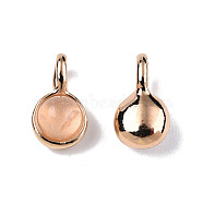 Natural Rose Quartz Charms, with Light Gold Plated Brass Findings, Round, 11.5x6.5x5mm, Hole: 2mm(G-N326-141D)