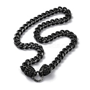 Ion Plating(IP) 304 Stainless Steel Diamond Cut Curb Chain Necklaces, with Lion Heads Clasps, Antique Silver, 23.43 inch(59.5cm)(NJEW-P288-03AS)