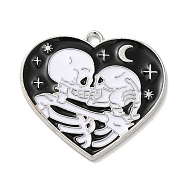 Rack Alloy Enamel Pendants, Heart with Skeleton, Platinum, 27x29x1.5mm, Hole: 1.8mm(ENAM-Q505-05P)