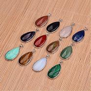 Natural & Synthetic Mixed Stone Big Pendants, with Platinum Tone Brass Findings, Lead Free & Nickel Free, teardrop, 50x26x9mm, Hole: 5x6mm(G-I184-M)