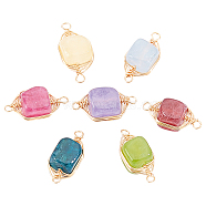 PandaHall Elite 7Pcs 7 Colors Natural Agate Links Connectors, Light Gold Tone Brass Wire Wrapped, Cube, Mixed Color, 17x8.5x7mm, Hole: 1.6mm, 1pc/color(G-PH0001-48)