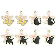 8Pcs 4 Styles Alloy Enamel Pendants, Golden, Star with Dog/Cat/Butterfly Charm, Mixed Color, 27.5~28x22.5~24x1.5mm, Hole: 1.5mm, 2pcs/style(FIND-FS0001-91)
