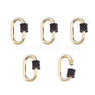 Brass Micro Pave Cubic Zirconia Screw Carabiner Lock Charms, for Necklaces Making, Oval, Gunmetal & Golden, 18.5x12x5.5mm, Screw: 5x5.5mm(ZIRC-E164-08G)
