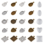 DIY Blank Cameo Photo Geometry Pendant Making Kit, Including Teardrop & Square & Oval & Flat Round Alloy Pendant Cabochon Settings, Glass Cabochons, Mixed Color, 40Pcs/box(DIY-DC0001-99)