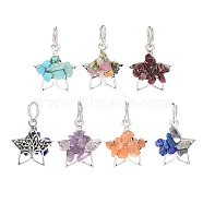 6Pcs 6 Styles Natural & Synthetic Mixed Stone Chip Pendants, Star Charms, with Antique Silver Tone Alloy Findings, Star, 23x20.5x4~5.5mm, Hole: 7.5mm, 1pc/style(PALLOY-JF01946-02)