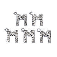 Alloy Pendants, with Crystal Rhinestone, Platinum, Cadmium Free & Lead Free, Alphabet, Letter.M, 17x16x2mm, Hole: 1.6mm(ALRI-N039-001M-RS)