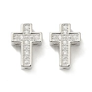 Brass Micro Pave Cubic Zirconia Charms, Lead Free & Cadmium Free, Cross, Platinum, 12.5x8.5x5.5mm, Hole: 3x0.9mm(KK-Q790-02P)